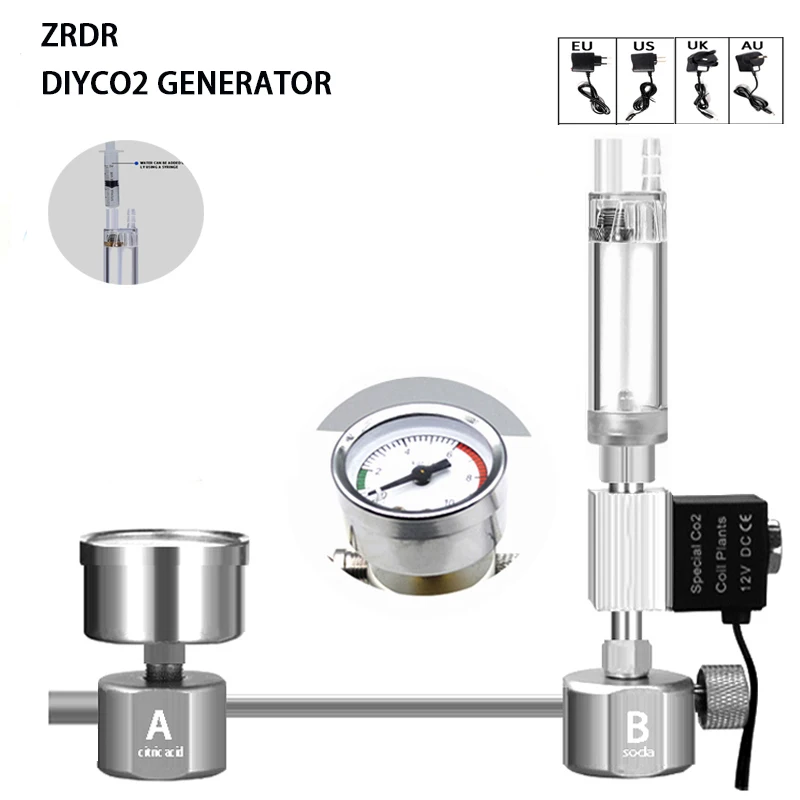 Aquarium Plant No Co2 - 水槽用DIY CO2リアクタージェネレーターシステムキット、水槽用CO2レギュレーター、ディフューザー、ソレノイド、水草水槽用アクセサリー