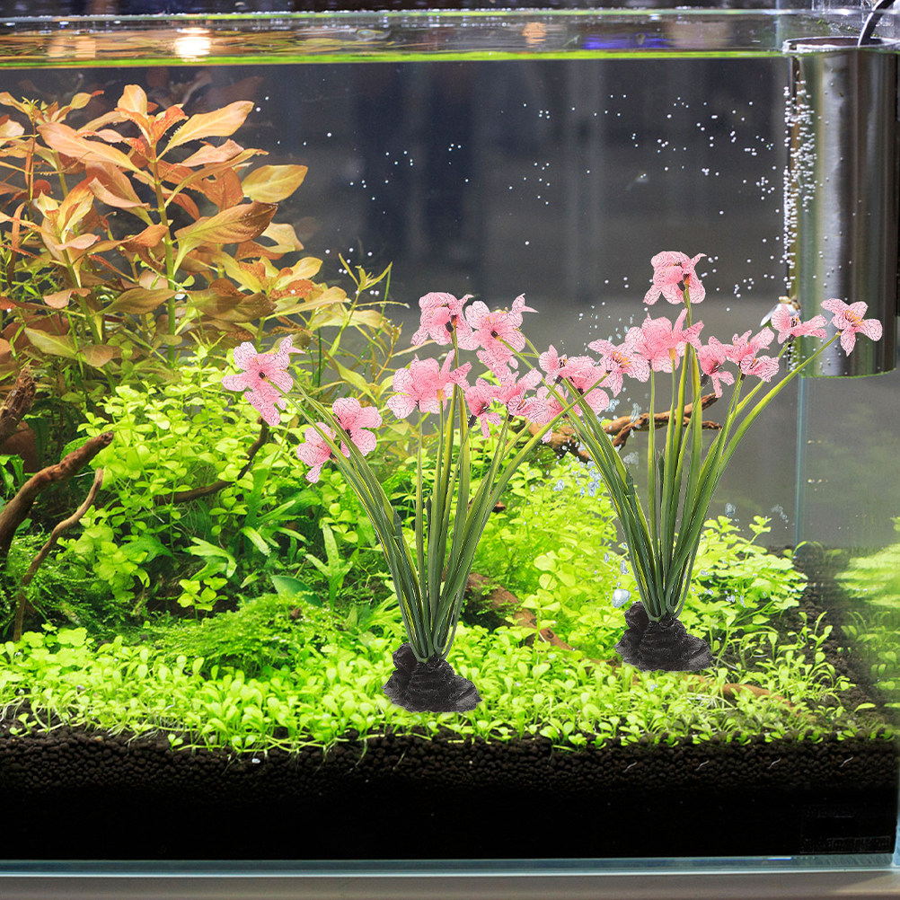 Aquarium Planted Setup - 3個入り水槽用人工植物 プラスチック製水槽装飾 水槽用リアルな水中景観装飾 デスクトップ水槽セットアップ用