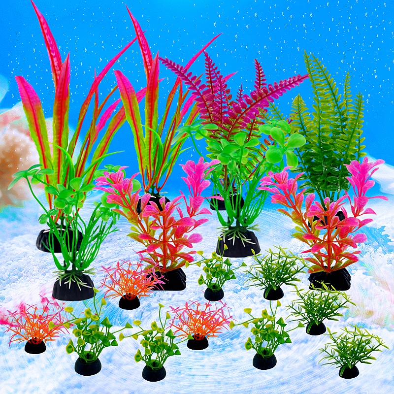 Planted Aquarium Bowl - 18PC 水槽シミュレーション植物水族館人工装飾植物飾り水草金魚鉢プラスチック装飾