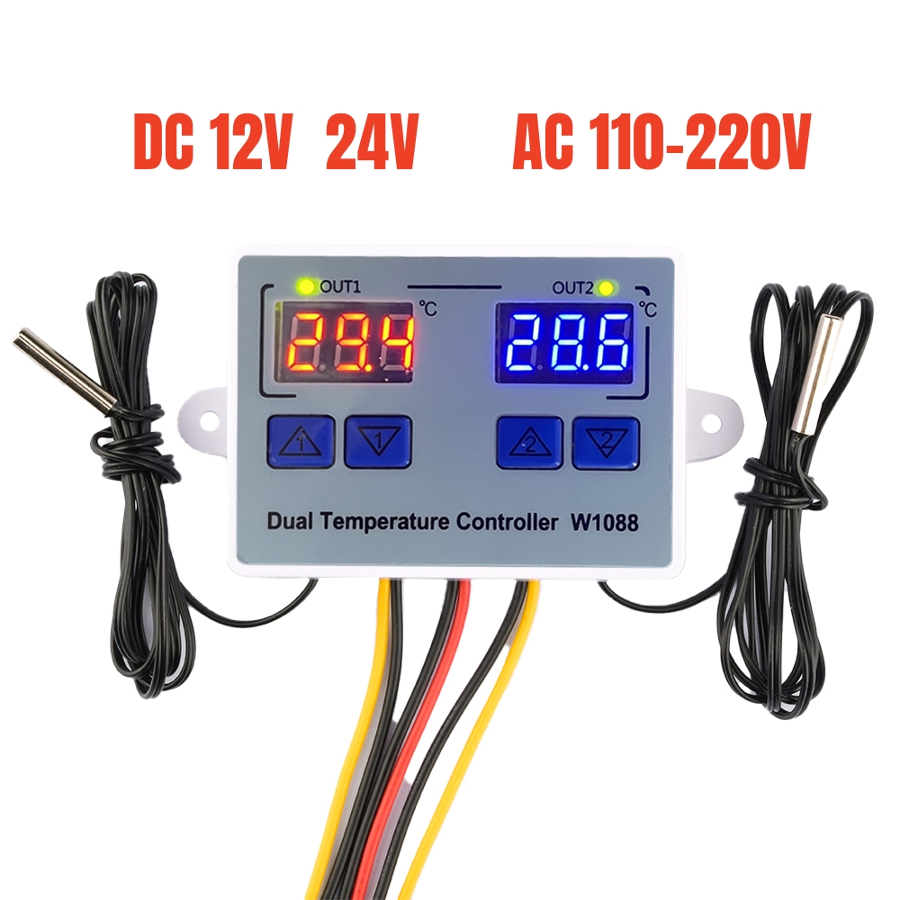 Planted Aquarium Temperature - W1088 デュアル LED デジタル温度センサーメーターコントローラー電気加熱サーモスタット 220V 水族館インキュベーター温度調節器