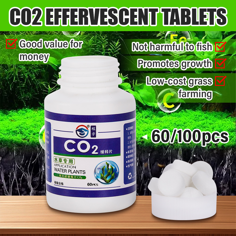 Aquarium Plant Vitamins - 60個入りCO2タブレット 水草水槽用 水生葉浮草植物 CO2二酸化炭素スライスディフューザー 魚タンク用