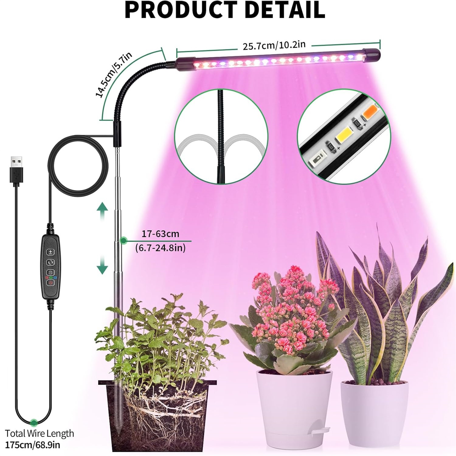 3 色 USB 成長ランプ植物フルスペクトル成長ライト 5V - Led Planted Tank Light のレビューと価格